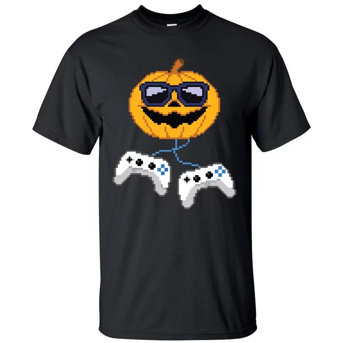 Boy Halloween Jack O Lantern Pixelated Gaming Gamer Tall T-Shirt