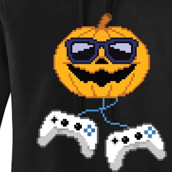 Boy Halloween Jack O Lantern Pixelated Gaming Gamer Women's Pullover Hoodie