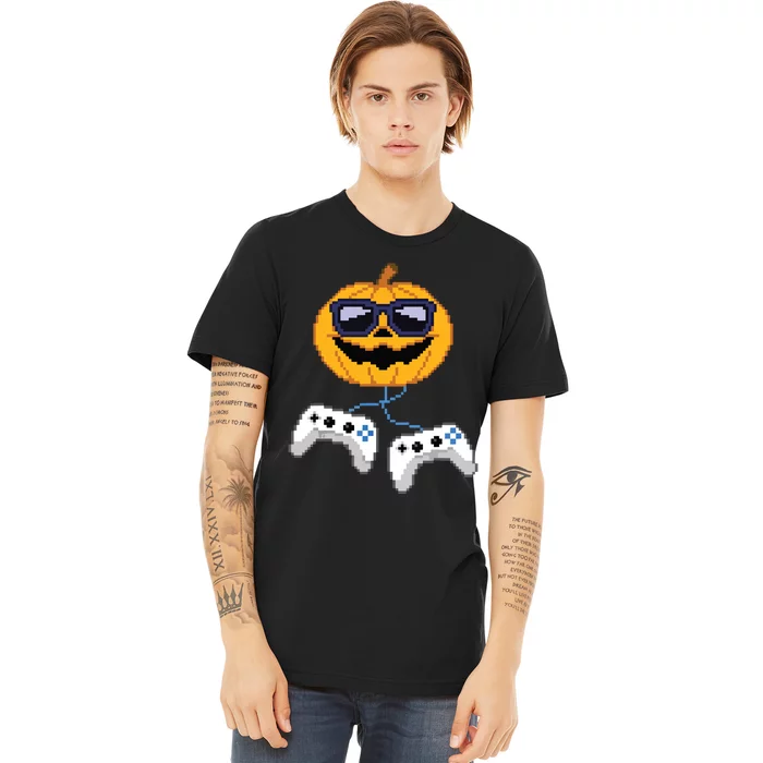 Boy Halloween Jack O Lantern Pixelated Gaming Gamer Premium T-Shirt