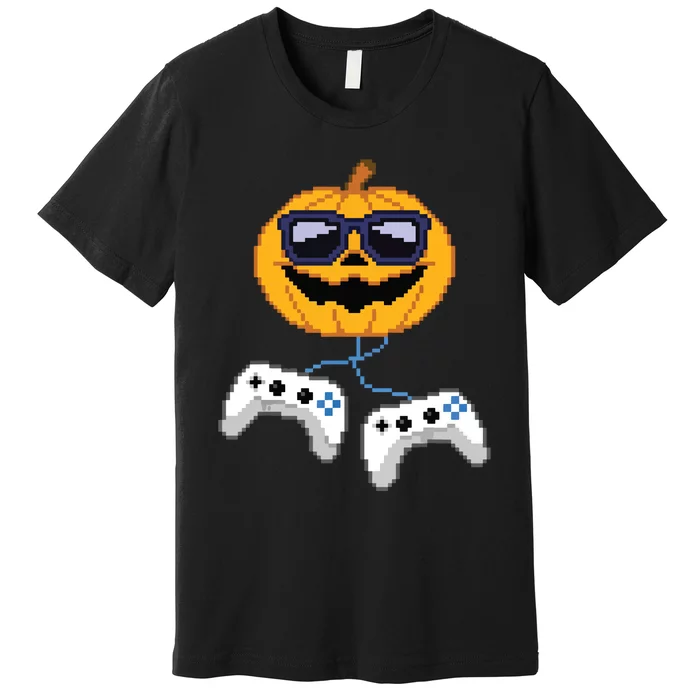 Boy Halloween Jack O Lantern Pixelated Gaming Gamer Premium T-Shirt