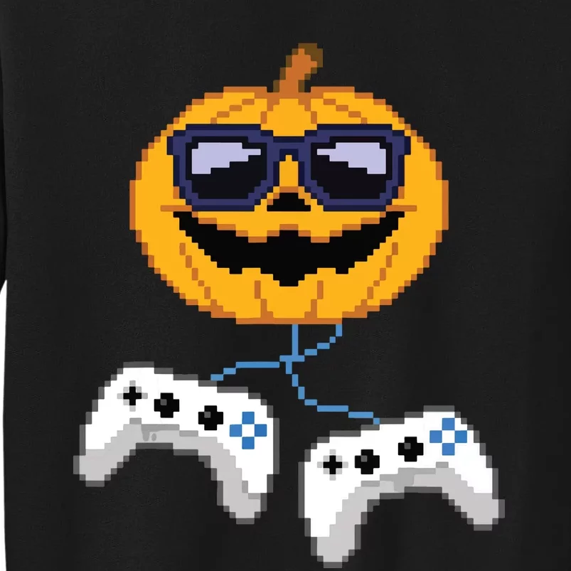 Boy Halloween Jack O Lantern Pixelated Gaming Gamer Tall Sweatshirt