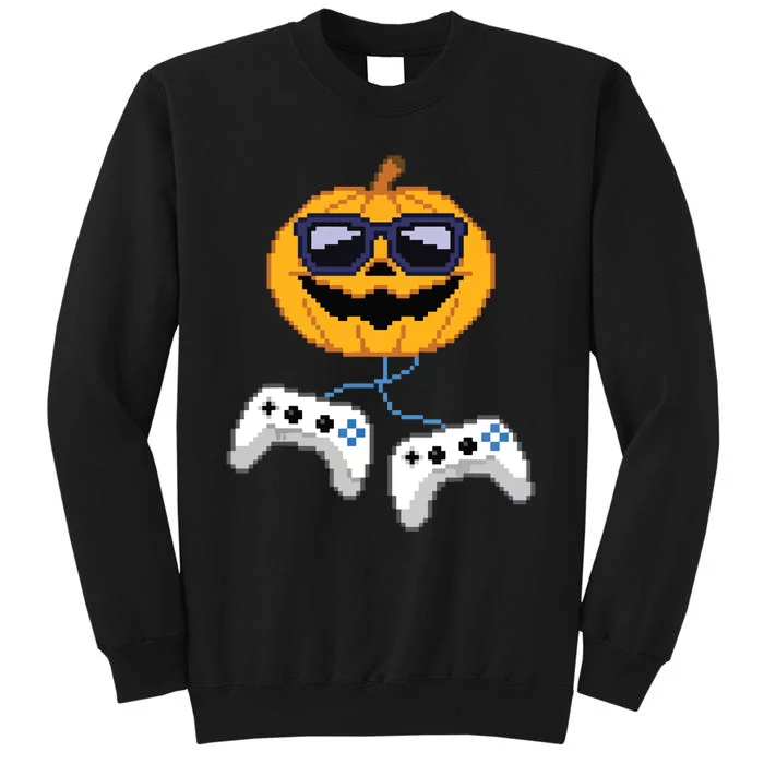 Boy Halloween Jack O Lantern Pixelated Gaming Gamer Tall Sweatshirt