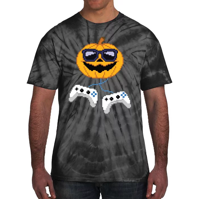 Boy Halloween Jack O Lantern Pixelated Gaming Gamer Tie-Dye T-Shirt