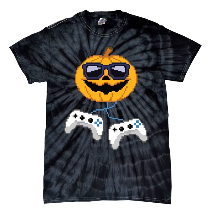 Boy Halloween Jack O Lantern Pixelated Gaming Gamer Tie-Dye T-Shirt