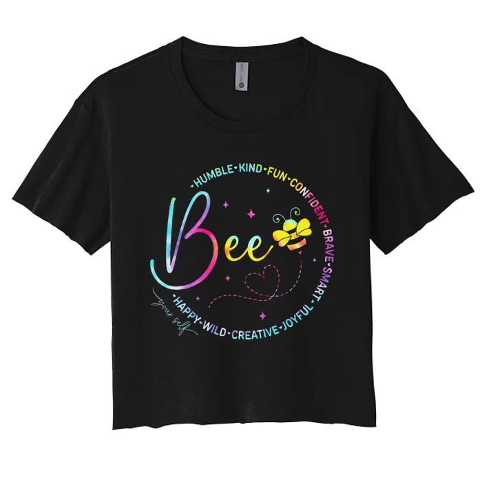 Bee Happy Kind Brave Humble Smart Positive Bumblebee Women's Crop Top Tee