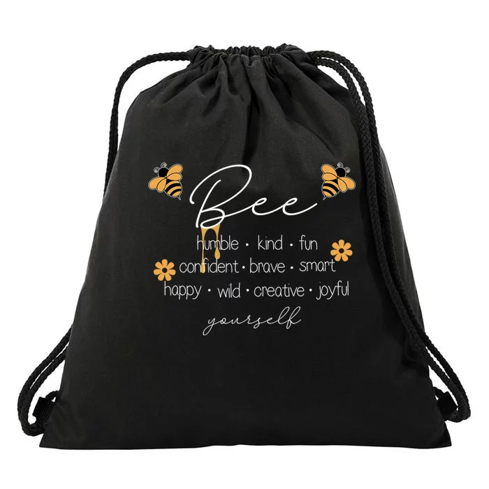 Bee Happy Kind Brave Humble Smart Positive Bumblebee Drawstring Bag