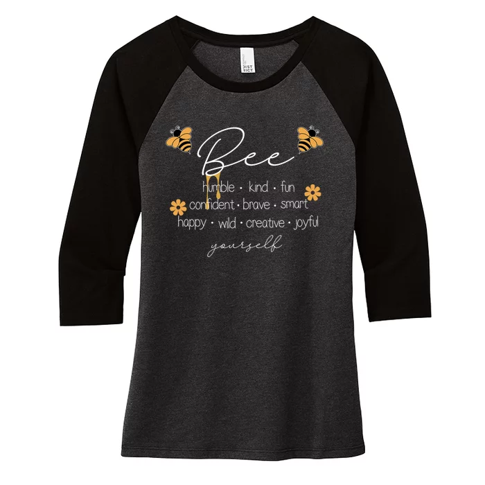 Bee Happy Kind Brave Humble Smart Positive Bumblebee Women's Tri-Blend 3/4-Sleeve Raglan Shirt