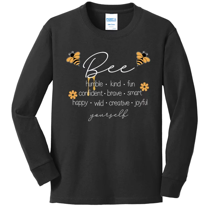 Bee Happy Kind Brave Humble Smart Positive Bumblebee Kids Long Sleeve Shirt