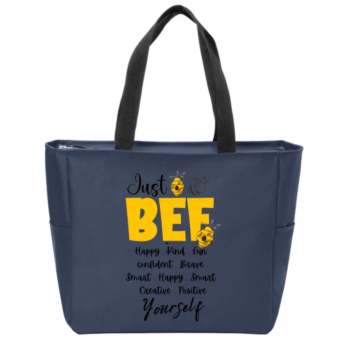 Bee Happy Kind Brave Humble Smart Positive Bumble Bee Womens Zip Tote Bag