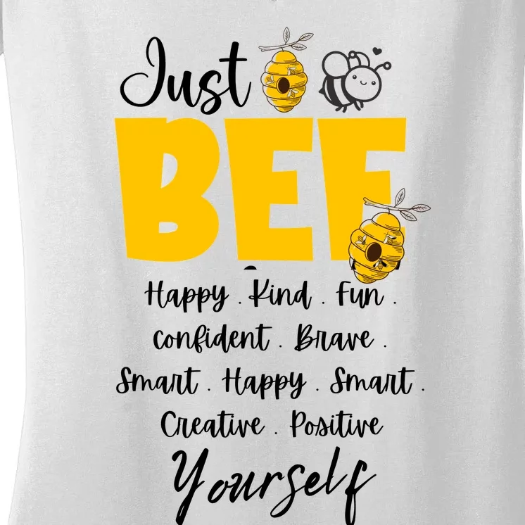 Bee Happy Kind Brave Humble Smart Positive Bumble Bee Womens Women's V-Neck T-Shirt