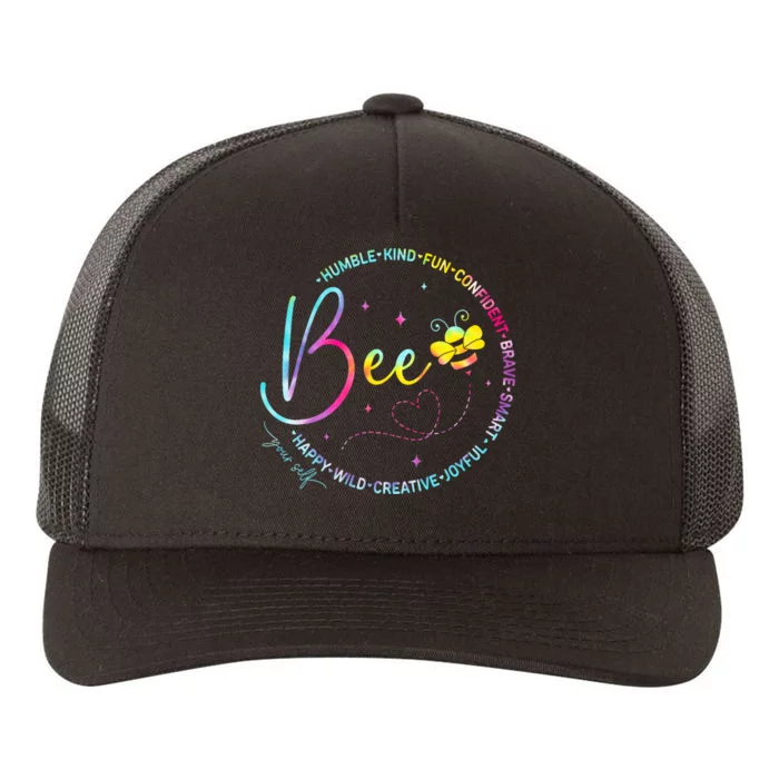 Bee Happy Kind Brave Humble Smart Positive Bumblebee Women Yupoong Adult 5-Panel Trucker Hat