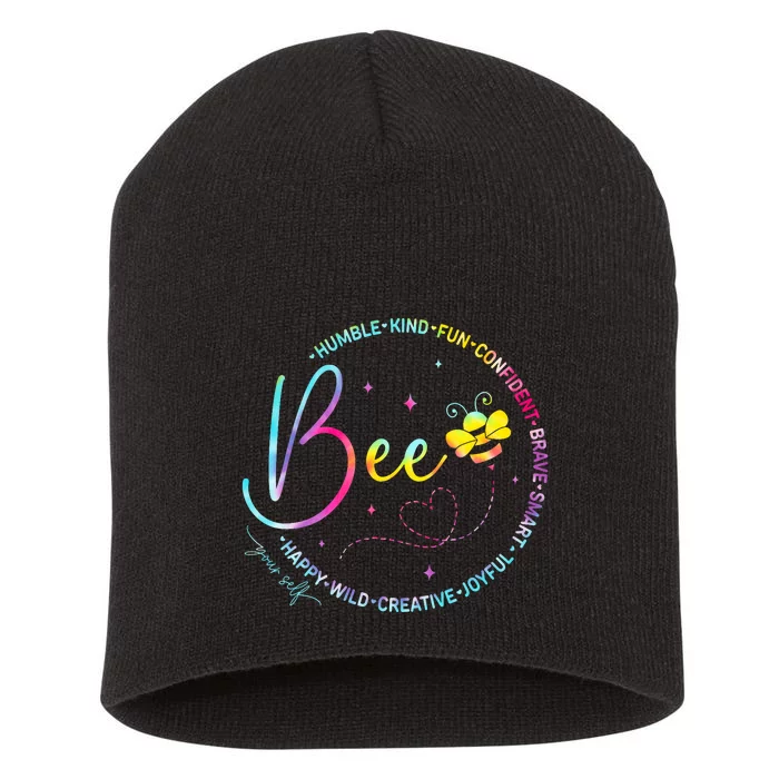 Bee Happy Kind Brave Humble Smart Positive Bumblebee Women Short Acrylic Beanie