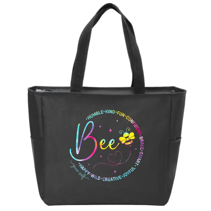 Bee Happy Kind Brave Humble Smart Positive Bumblebee Women Zip Tote Bag