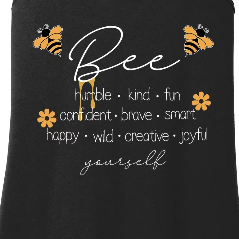 Bee Happy Kind Brave Humble Smart Positive Bumblebee Ladies Essential Tank