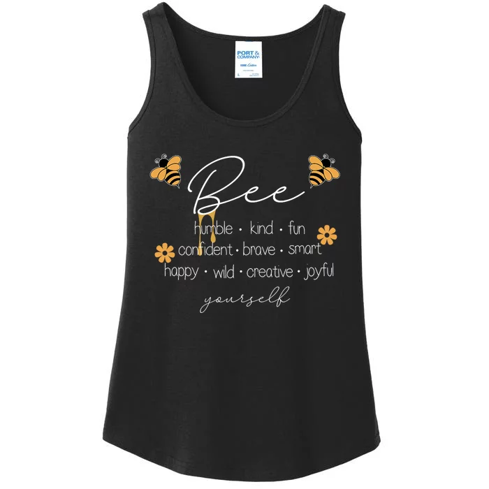 Bee Happy Kind Brave Humble Smart Positive Bumblebee Ladies Essential Tank