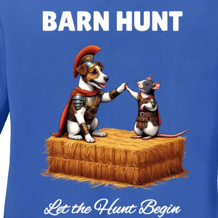 Barn Hunt Lover Cute Warrior Rat And Russell Terrier Dog Gift Ladies Long Sleeve Shirt