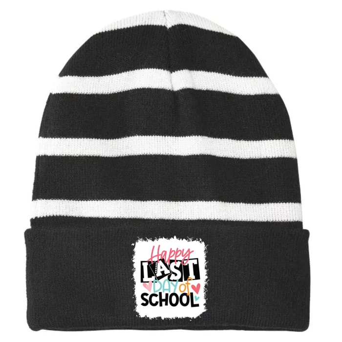 Bleached Happy Last Day Of School Teacher Student Graduation Striped Beanie with Solid Band