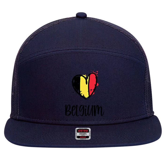 Belgium Heart Line Art Flag Cute Europe Dutch Belgian Gift 7 Panel Mesh Trucker Snapback Hat