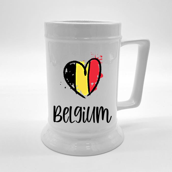 Belgium Heart Line Art Flag Cute Europe Dutch Belgian Gift Front & Back Beer Stein