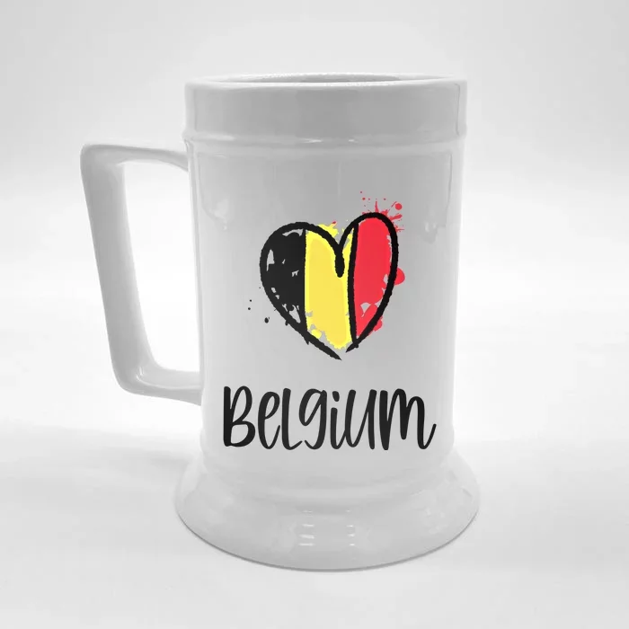 Belgium Heart Line Art Flag Cute Europe Dutch Belgian Gift Front & Back Beer Stein