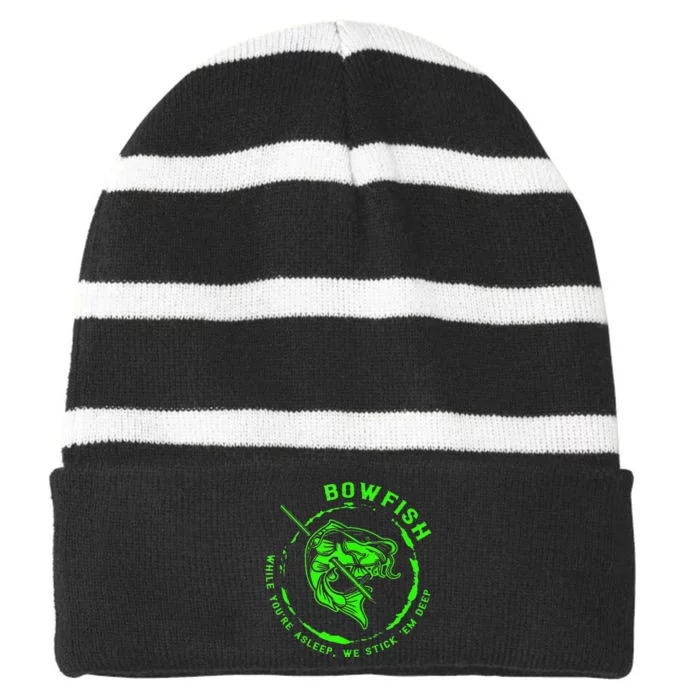 Bowfishing Hunting Lovers Funny Striped Beanie with Solid Band