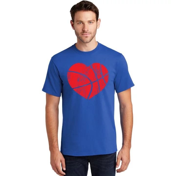 Basketball Heart Love Valentines Day Sport Player Coach Funny Gift Tall T-Shirt