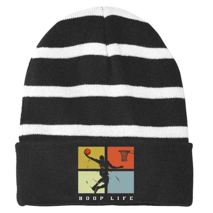 Basketball Hoop Life Player Striped Beanie with Solid Band