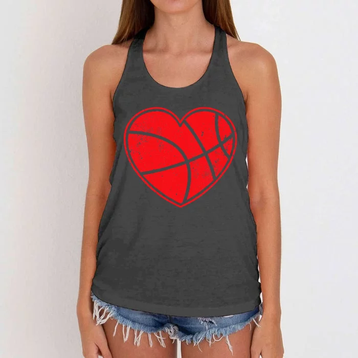 Basketball Heart Love Valentines Day Mom Women's Knotted Racerback Tank