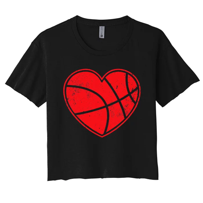 Basketball Heart Love Valentines Day Mom Women's Crop Top Tee