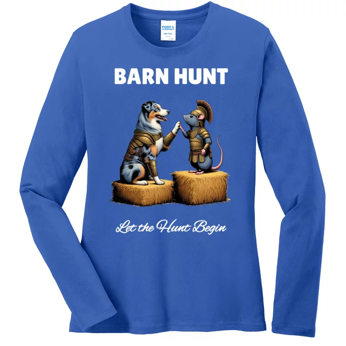 Barn Hunt Lover Cute Warrior Rat And Blue Merle Aussie Dog Gift Ladies Long Sleeve Shirt