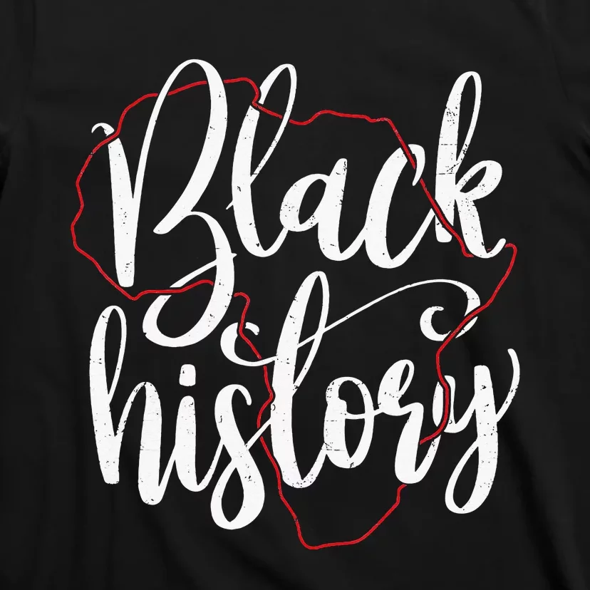 Black History Lettering in Africa Map outline T-Shirt