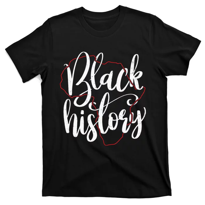 Black History Lettering in Africa Map outline T-Shirt