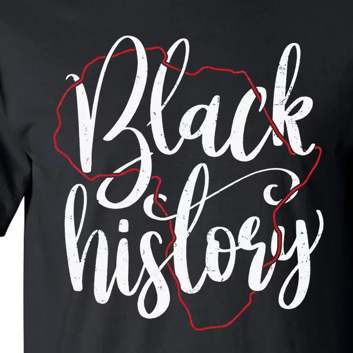 Black History Lettering in Africa Map outline Tall T-Shirt