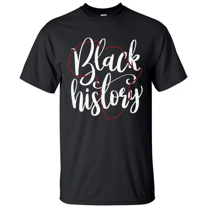 Black History Lettering in Africa Map outline Tall T-Shirt