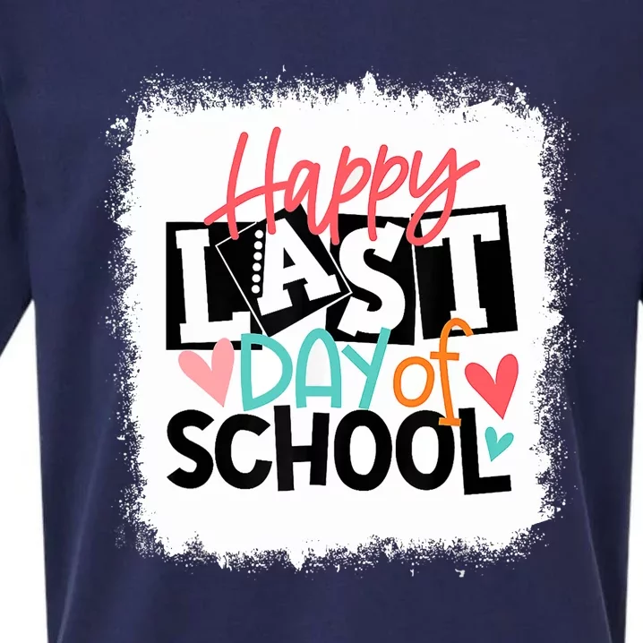 Bleached Happy Last Day Of School Teacher Student Graduation Sueded Cloud Jersey T-Shirt