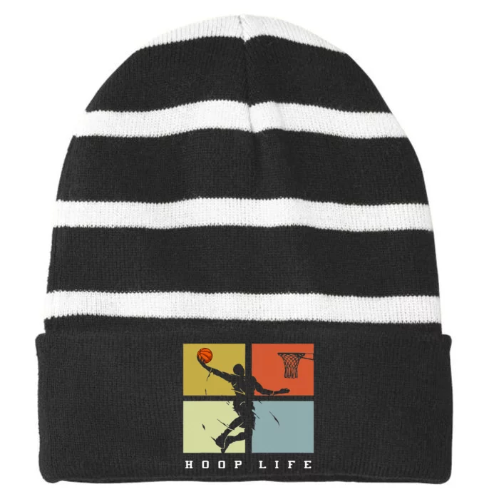 Basketball Hoop Life Player Retro Gift Striped Beanie with Solid Band