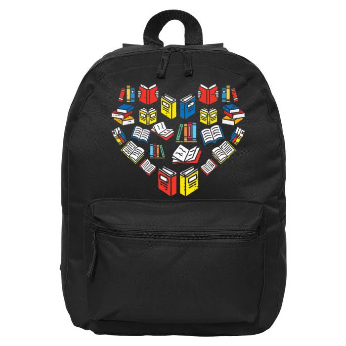 Books Heart Love Reading Teacher Librarian Bookworm 16 in Basic Backpack