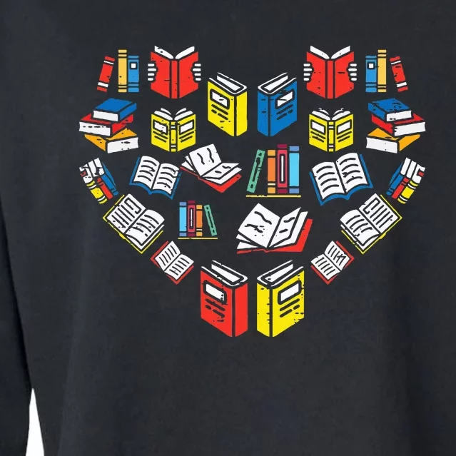 Books Heart Love Reading Teacher Librarian Bookworm Cropped Pullover Crew