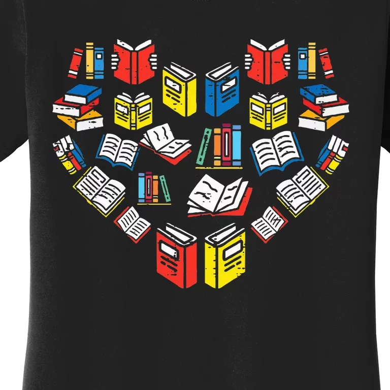 Books Heart Love Reading Teacher Librarian Bookworm Women's T-Shirt