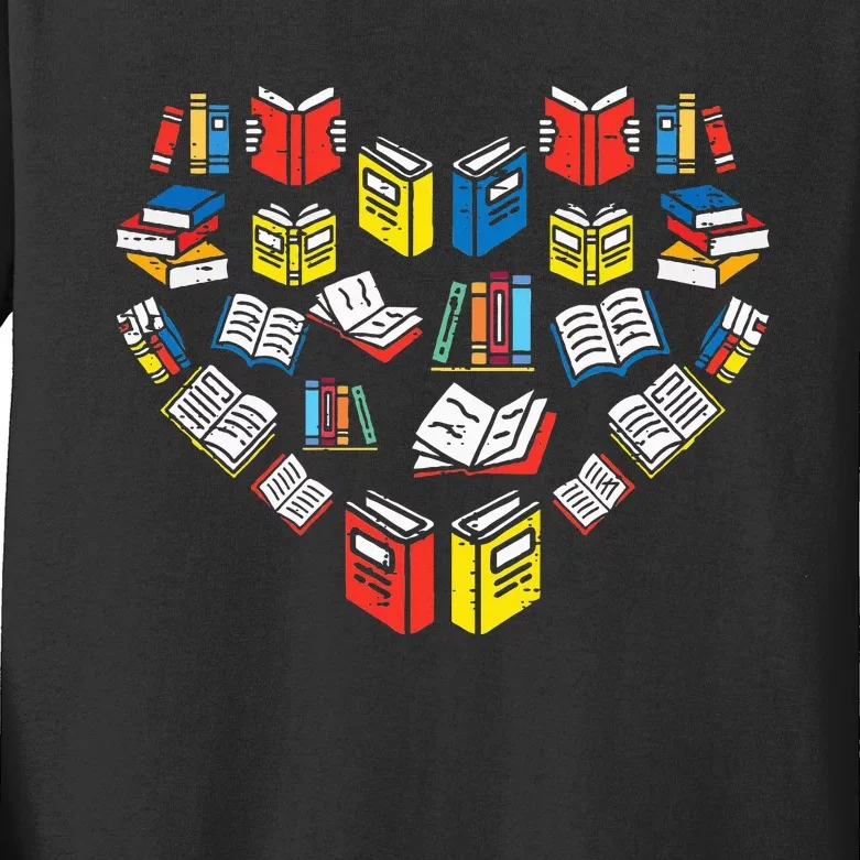 Books Heart Love Reading Teacher Librarian Bookworm Kids Long Sleeve Shirt