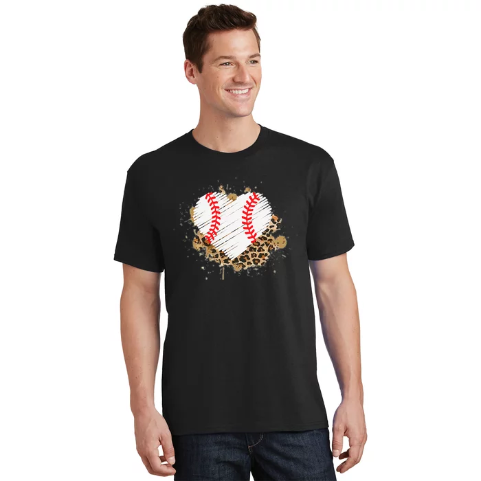 Baseball Heart Leopard TBall Heart Distress Baseball Heart T-Shirt