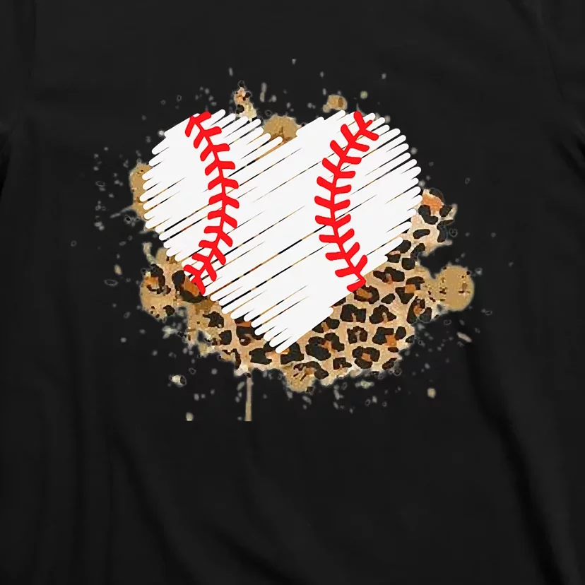 Baseball Heart Leopard TBall Heart Distress Baseball Heart T-Shirt