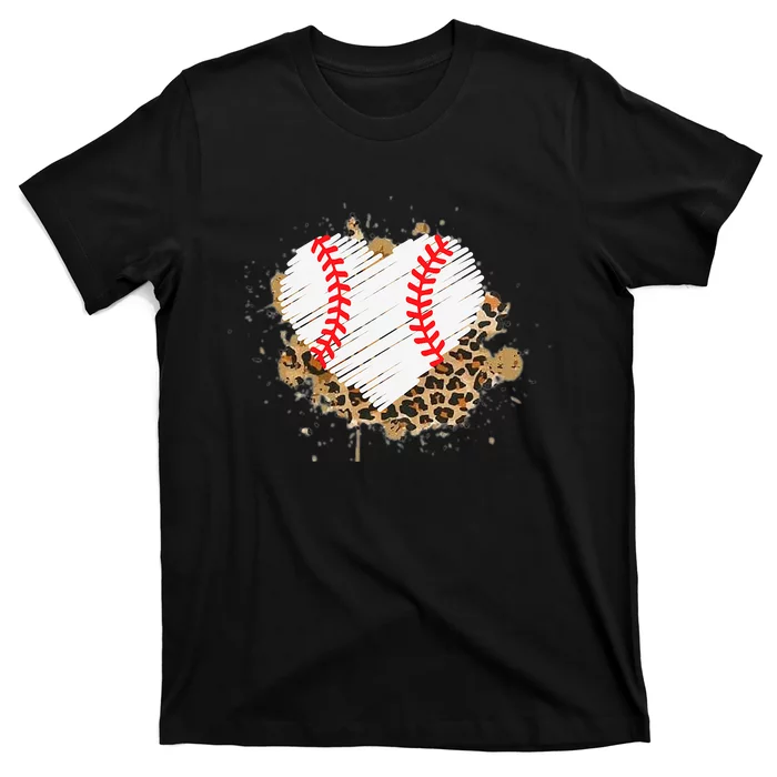 Baseball Heart Leopard TBall Heart Distress Baseball Heart T-Shirt