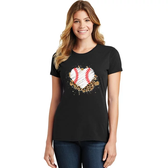 Baseball Heart Leopard TBall Heart Distress Baseball Heart Women's T-Shirt