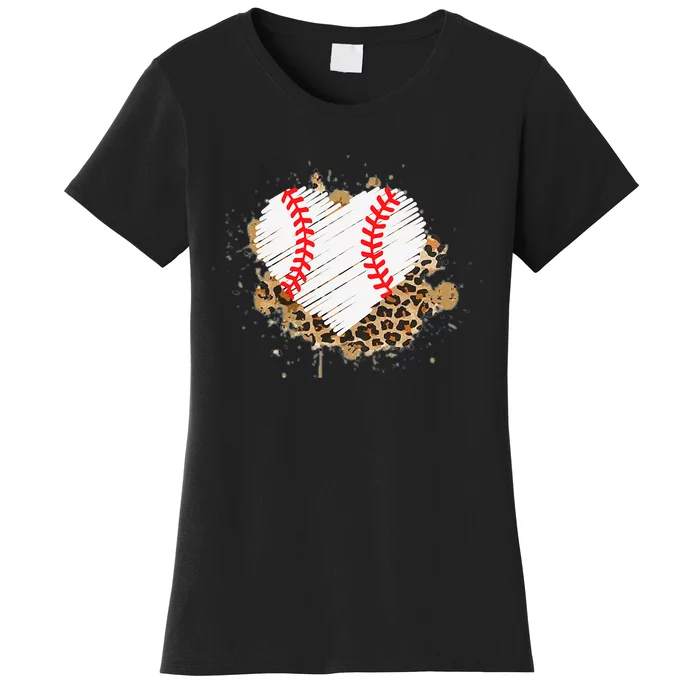 Baseball Heart Leopard TBall Heart Distress Baseball Heart Women's T-Shirt