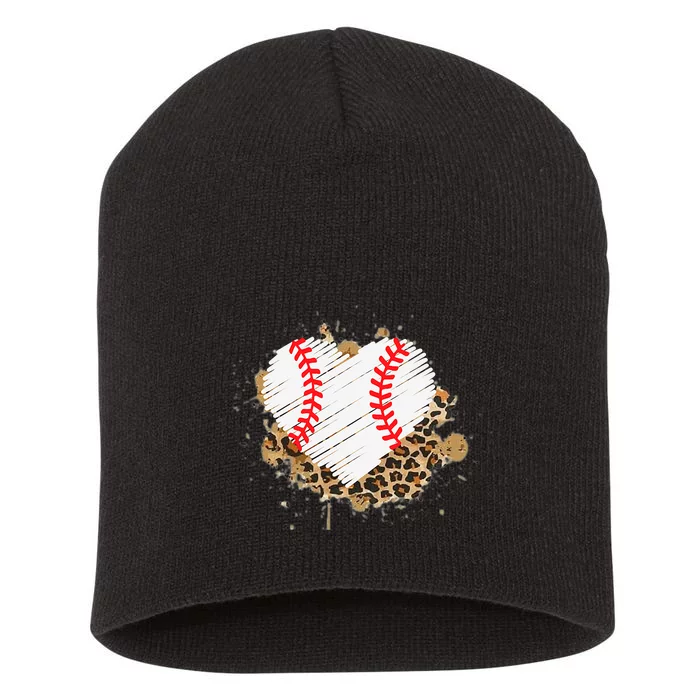 Baseball Heart Leopard TBall Heart Distress Baseball Heart Short Acrylic Beanie