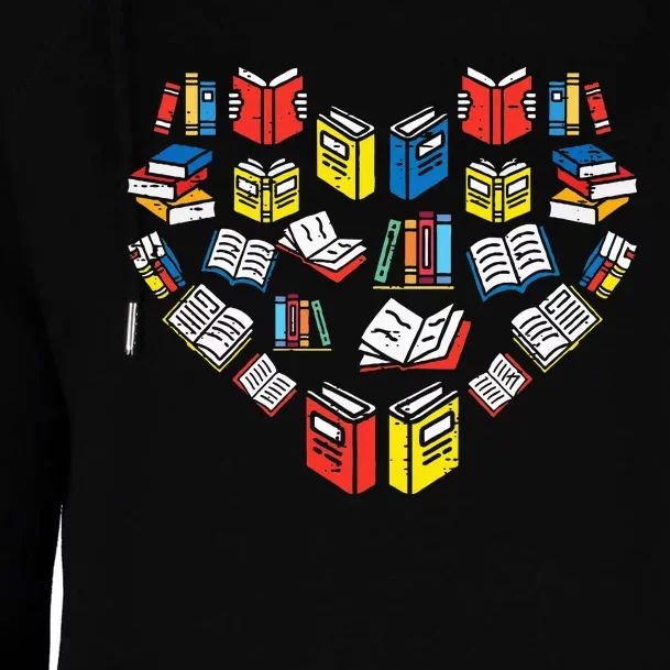 Books Heart Love Reading Teacher Librarian Bookworm Women Womens Funnel Neck Pullover Hood