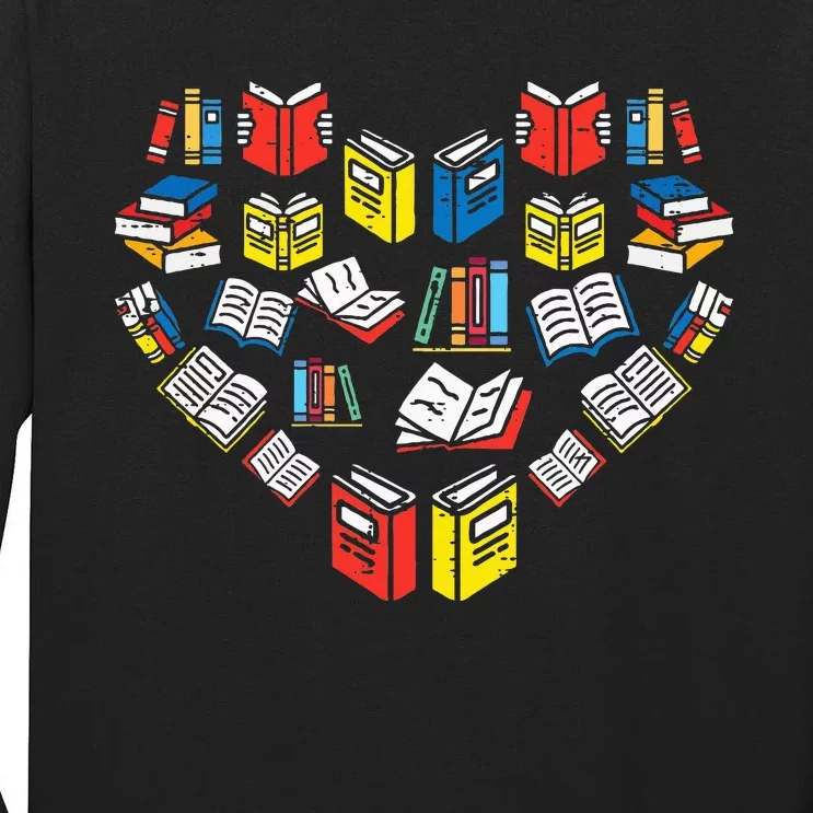 Books Heart Love Reading Teacher Librarian Bookworm Women Tall Long Sleeve T-Shirt