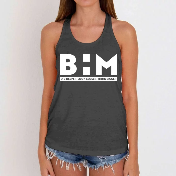 BHM Black History Month Dig Deeper Look Closer Think Bigger Women's Knotted Racerback Tank