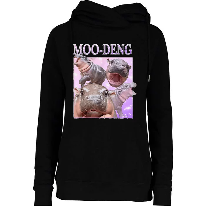 Baby Hippo Moo Deng Baby Hippo Moodeng Womens Funnel Neck Pullover Hood